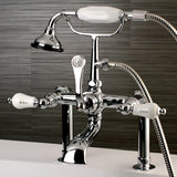 Aqua Vintage Three-Handle 2-Hole Deck-Mount Clawfoot Tub Faucet with Hand Shower