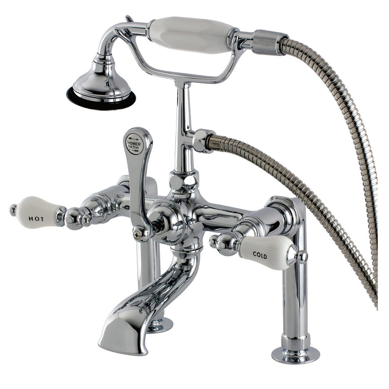 Aqua Vintage Three-Handle 2-Hole Deck-Mount Clawfoot Tub Faucet with Hand Shower
