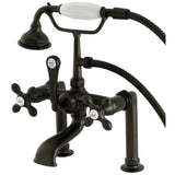 Aqua Vintage Three-Handle 2-Hole Deck-Mount Clawfoot Tub Faucet with Hand Shower