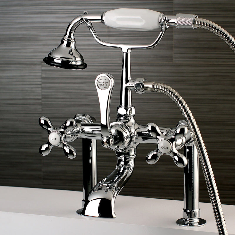 Aqua Vintage Three-Handle 2-Hole Deck-Mount Clawfoot Tub Faucet with Hand Shower