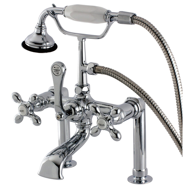 Aqua Vintage Three-Handle 2-Hole Deck-Mount Clawfoot Tub Faucet with Hand Shower