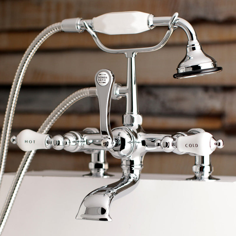 Aqua Vintage Three-Handle 2-Hole Deck-Mount Clawfoot Tub Faucet with Hand Shower
