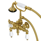 Aqua Vintage Three-Handle 2-Hole Tub Wall Mount Clawfoot Tub Faucet with Hand Shower