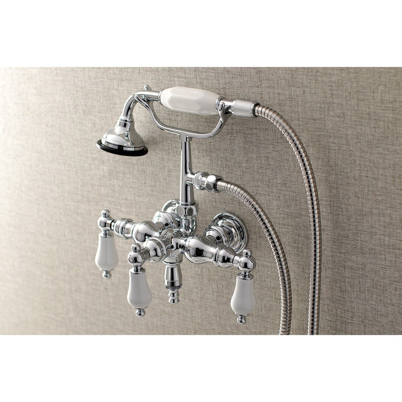 Aqua Vintage Three-Handle 2-Hole Tub Wall Mount Clawfoot Tub Faucet with Hand Shower