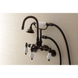 Aqua Vintage Three-Handle 2-Hole Tub Wall Mount Clawfoot Tub Faucet with Hand Shower