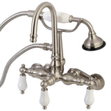 Aqua Vintage Three-Handle 2-Hole Tub Wall Mount Clawfoot Tub Faucet with Hand Shower