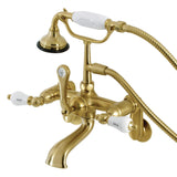 Aqua Vintage Three-Handle 2-Hole Tub Wall Mount Clawfoot Tub Faucet with Hand Shower