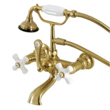 Aqua Vintage Three-Handle 2-Hole Tub Wall Mount Clawfoot Tub Faucet with Hand Shower