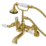 Aqua Vintage Three-Handle 2-Hole Tub Wall Mount Clawfoot Tub Faucet with Hand Shower