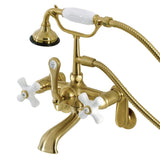 Aqua Vintage Three-Handle 2-Hole Tub Wall Mount Clawfoot Tub Faucet with Hand Shower
