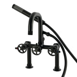 Fuller Three-Handle 2-Hole Deck-Mount Clawfoot Tub Faucet with Hand Shower