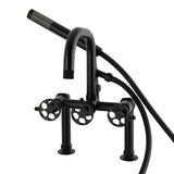 Webb Three-Handle 2-Hole Deck-Mount Clawfoot Tub Faucet with Knurled Handle and Hand Shower