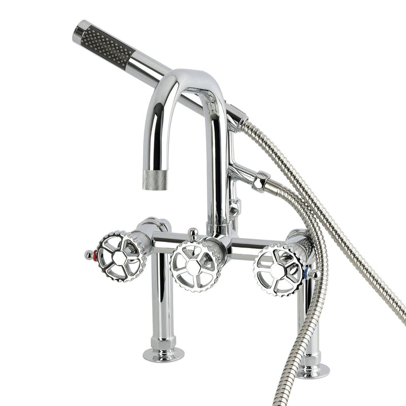 Fuller Three-Handle 2-Hole Deck-Mount Clawfoot Tub Faucet with Hand Shower