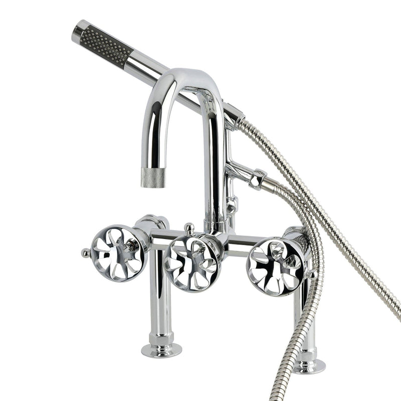Belknap Three-Handle 2-Hole Deck-Mount Clawfoot Tub Faucet with Hand Shower
