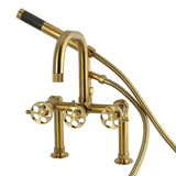 Webb Three-Handle 2-Hole Deck-Mount Clawfoot Tub Faucet with Knurled Handle and Hand Shower