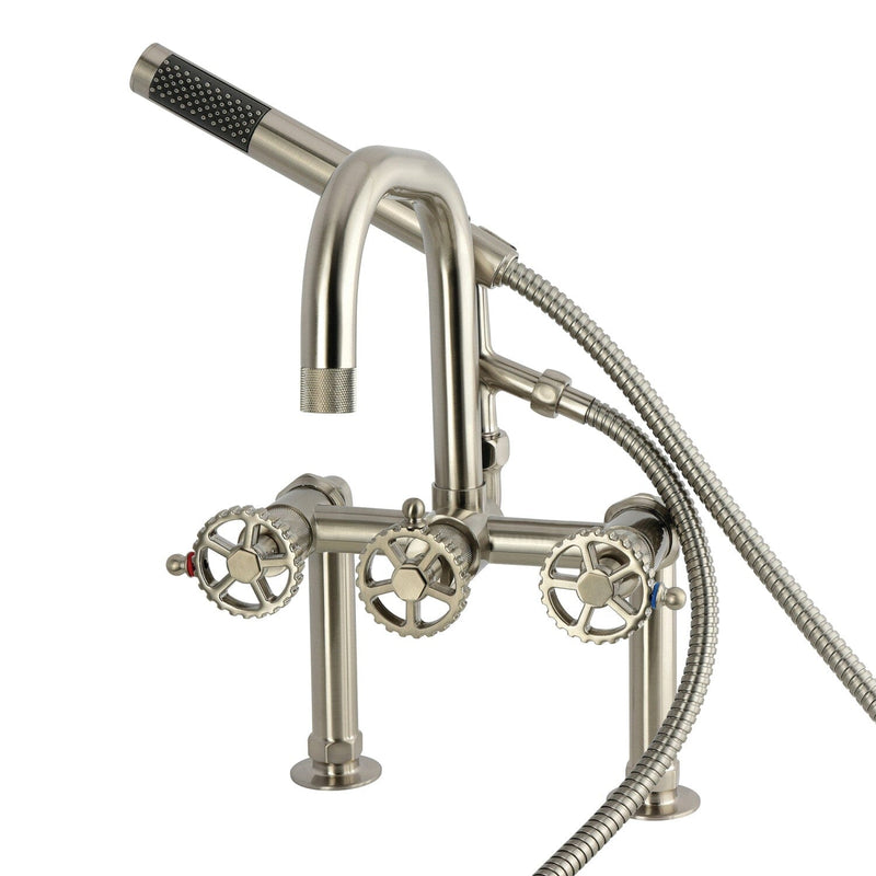 Fuller Three-Handle 2-Hole Deck-Mount Clawfoot Tub Faucet with Hand Shower