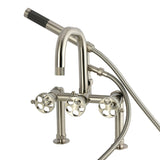 Webb Three-Handle 2-Hole Deck-Mount Clawfoot Tub Faucet with Knurled Handle and Hand Shower