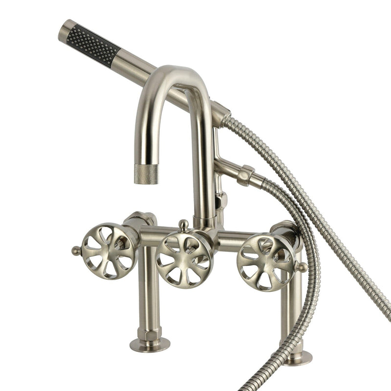 Belknap Three-Handle 2-Hole Deck-Mount Clawfoot Tub Faucet with Hand Shower
