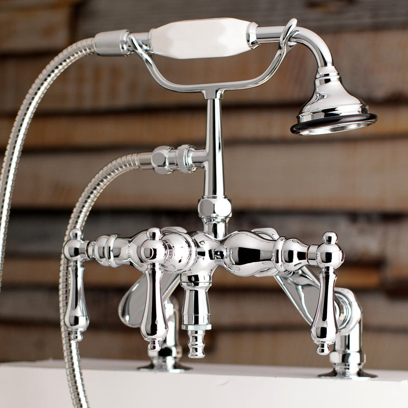 Vintage Three-Handle 2-Hole Deck-Mount Clawfoot Tub Faucet with Hand Shower
