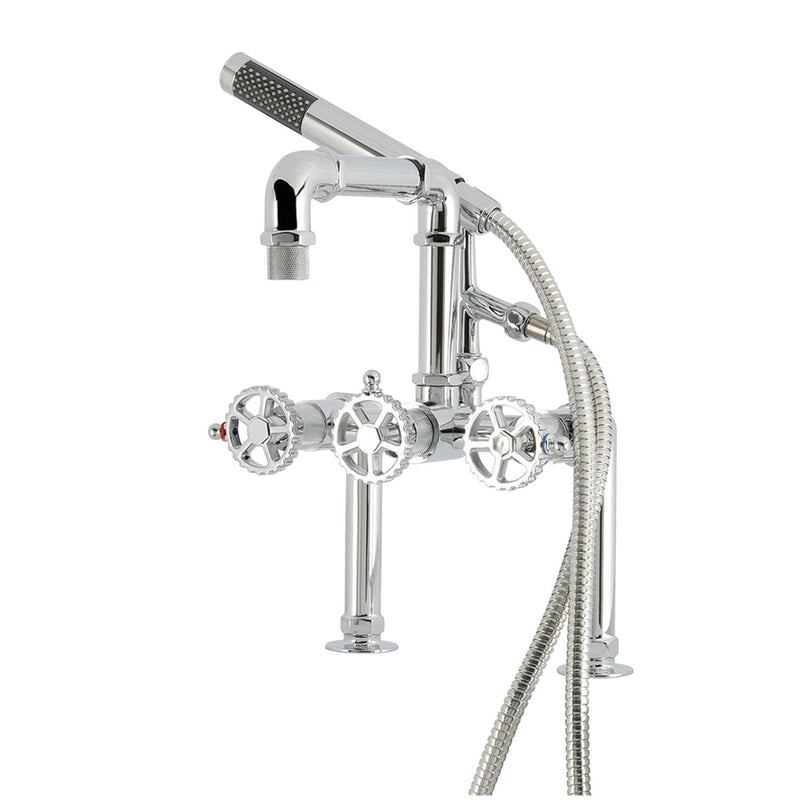 Fuller Three-Handle 2-Hole Deck-Mount Clawfoot Tub Faucet with Hand Shower