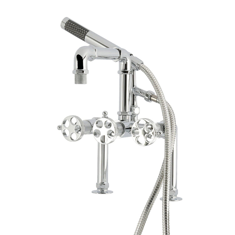 Webb Three-Handle 2-Hole Deck-Mount Clawfoot Tub Faucet with Knurled Handle and Hand Shower