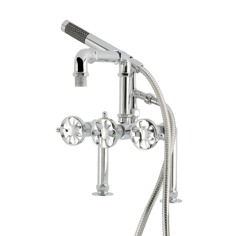 Belknap Three-Handle 2-Hole Deck-Mount Clawfoot Tub Faucet with Hand Shower