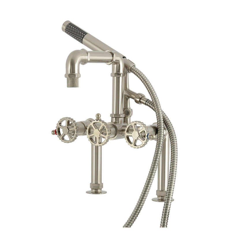 Fuller Three-Handle 2-Hole Deck-Mount Clawfoot Tub Faucet with Hand Shower