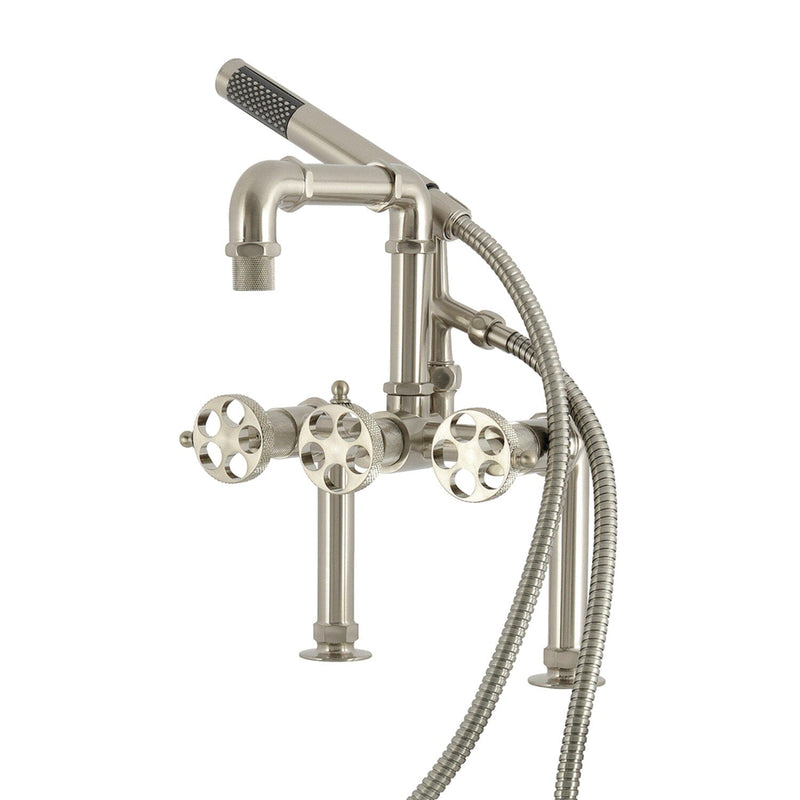 Webb Three-Handle 2-Hole Deck-Mount Clawfoot Tub Faucet with Knurled Handle and Hand Shower
