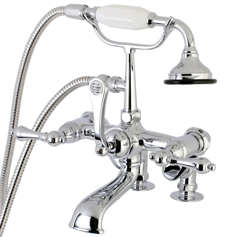 Vintage Three-Handle 2-Hole Deck-Mount Clawfoot Tub Faucet with Hand Shower