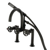 Fuller Three-Handle 2-Hole Deck-Mount Clawfoot Tub Faucet with Hand Shower