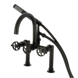 Webb Three-Handle 2-Hole Deck-Mount Clawfoot Tub Faucet with Knurled Handle and Hand Shower