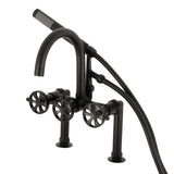 Belknap Three-Handle 2-Hole Deck-Mount Clawfoot Tub Faucet with Hand Shower