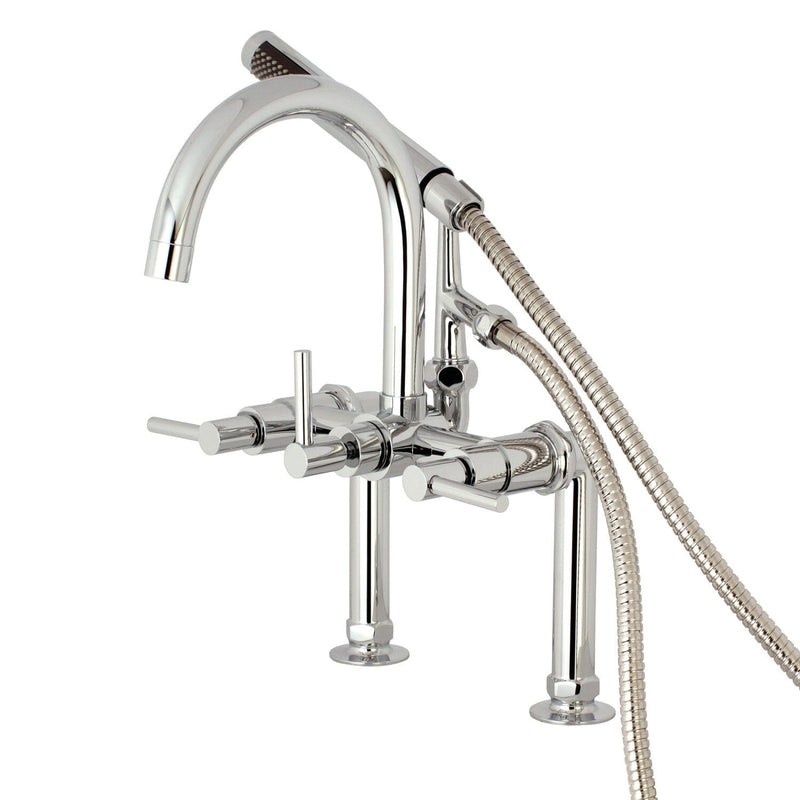 Concord Three-Handle 2-Hole Deck-Mount Clawfoot Tub Faucet with Hand Shower