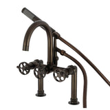 Webb Three-Handle 2-Hole Deck-Mount Clawfoot Tub Faucet with Knurled Handle and Hand Shower