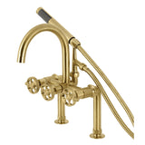 Webb Three-Handle 2-Hole Deck-Mount Clawfoot Tub Faucet with Knurled Handle and Hand Shower