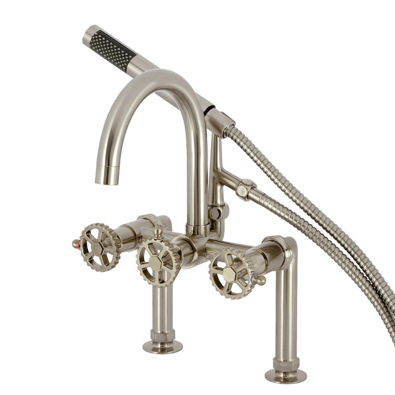 Fuller Three-Handle 2-Hole Deck-Mount Clawfoot Tub Faucet with Hand Shower
