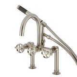 Webb Three-Handle 2-Hole Deck-Mount Clawfoot Tub Faucet with Knurled Handle and Hand Shower