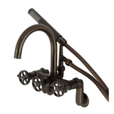 Webb Three-Handle 2-Hole Adjustable Wall Mount Clawfoot Tub Faucet with Knurled Handle and Hand Shower