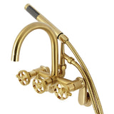 Webb Three-Handle 2-Hole Adjustable Wall Mount Clawfoot Tub Faucet with Knurled Handle and Hand Shower