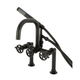 Fuller Three-Handle 2-Hole Deck-Mount Clawfoot Tub Faucet with Hand Shower