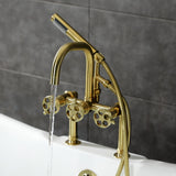 Webb Three-Handle 2-Hole Deck-Mount Clawfoot Tub Faucet with Knurled Handle and Hand Shower