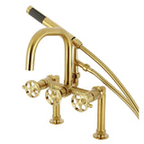 Webb Three-Handle 2-Hole Deck-Mount Clawfoot Tub Faucet with Knurled Handle and Hand Shower