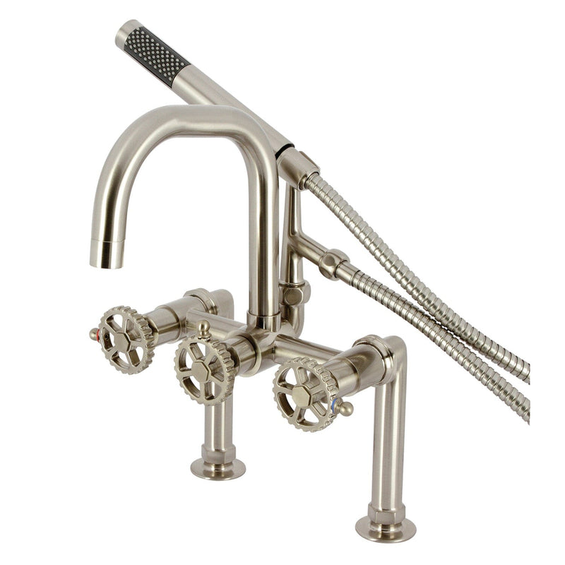 Fuller Three-Handle 2-Hole Deck-Mount Clawfoot Tub Faucet with Hand Shower