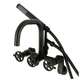 Fuller Three-Handle 2-Hole Wall Mount Clawfoot Tub Faucet with Hand Shower