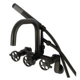 Webb Three-Handle 2-Hole Adjustable Wall Mount Clawfoot Tub Faucet with Knurled Handle and Hand Shower