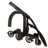 Webb Three-Handle 2-Hole Adjustable Wall Mount Clawfoot Tub Faucet with Knurled Handle and Hand Shower