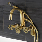 Fuller Three-Handle 2-Hole Wall Mount Clawfoot Tub Faucet with Hand Shower