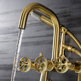 Webb Three-Handle 2-Hole Adjustable Wall Mount Clawfoot Tub Faucet with Knurled Handle and Hand Shower