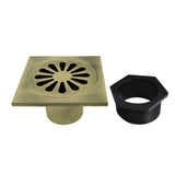 Watercourse 4-Inch Brass Square Grid Shower Drain with Hair Strainer