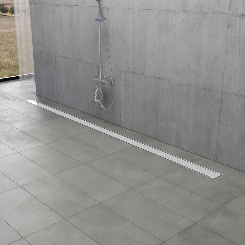 Watercourse 72-Inch Stainless Steel Linear Shower Drain with Reversible Tile Insert and Flat Grate